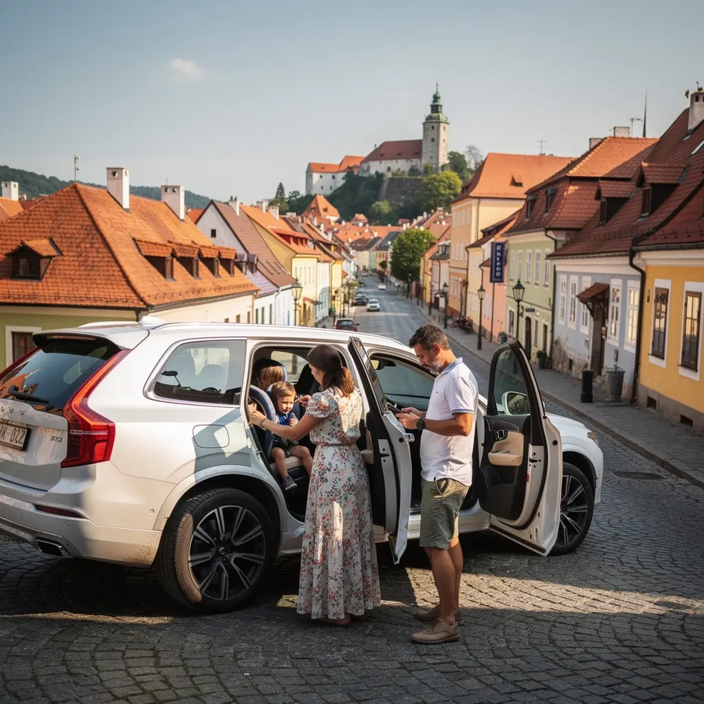 Luxusní sportovní auto na malebné silnici v Čechách.